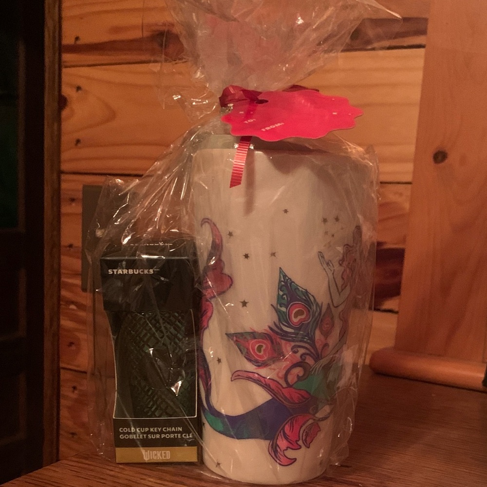 Starbucks White Tumbler with Vibrant Mermaid and Key Chain